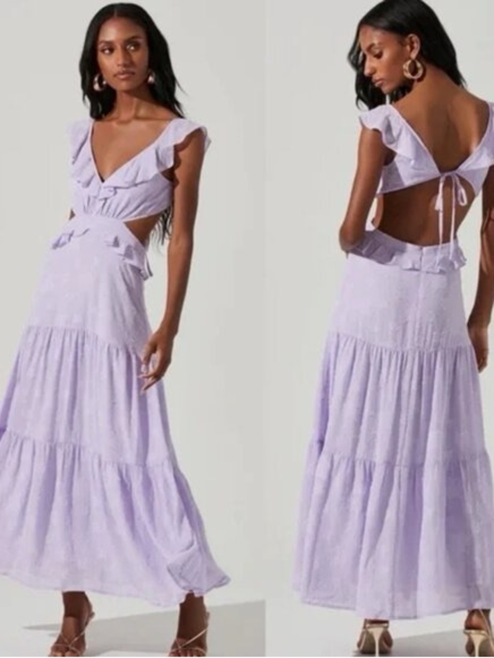 ASTR The Label Cut Out Flutter Maxi Dress in Lilac Size M